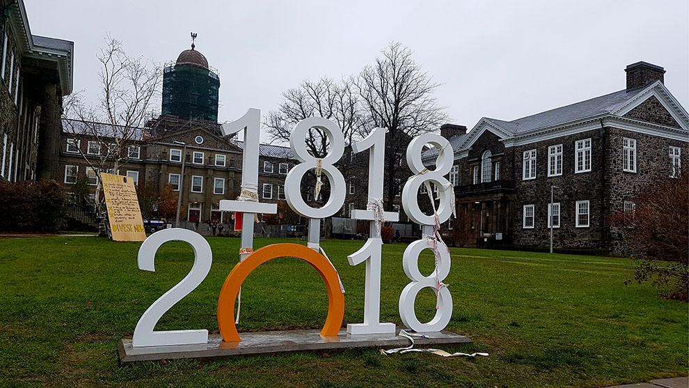 Dalhousie University turns 200-years-old in 2018. This ornament is in the quad to commemorate the occasion.