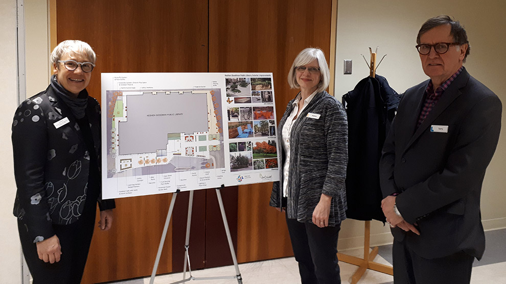Sue Sirrs (left), Helen Thexton (center) and Terry Gallagher (right) present a diagram of the new design 
