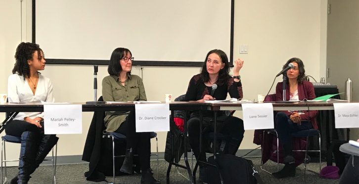Panellists Mariah Pelley-Smith, Diane Crocker, Liane Tessier and Maya Eichler speak Wednesday at Dalhousie University.
