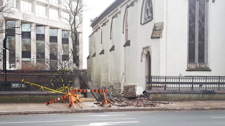 St. Matthew's Church on Barrington Street was damaged by high winds.