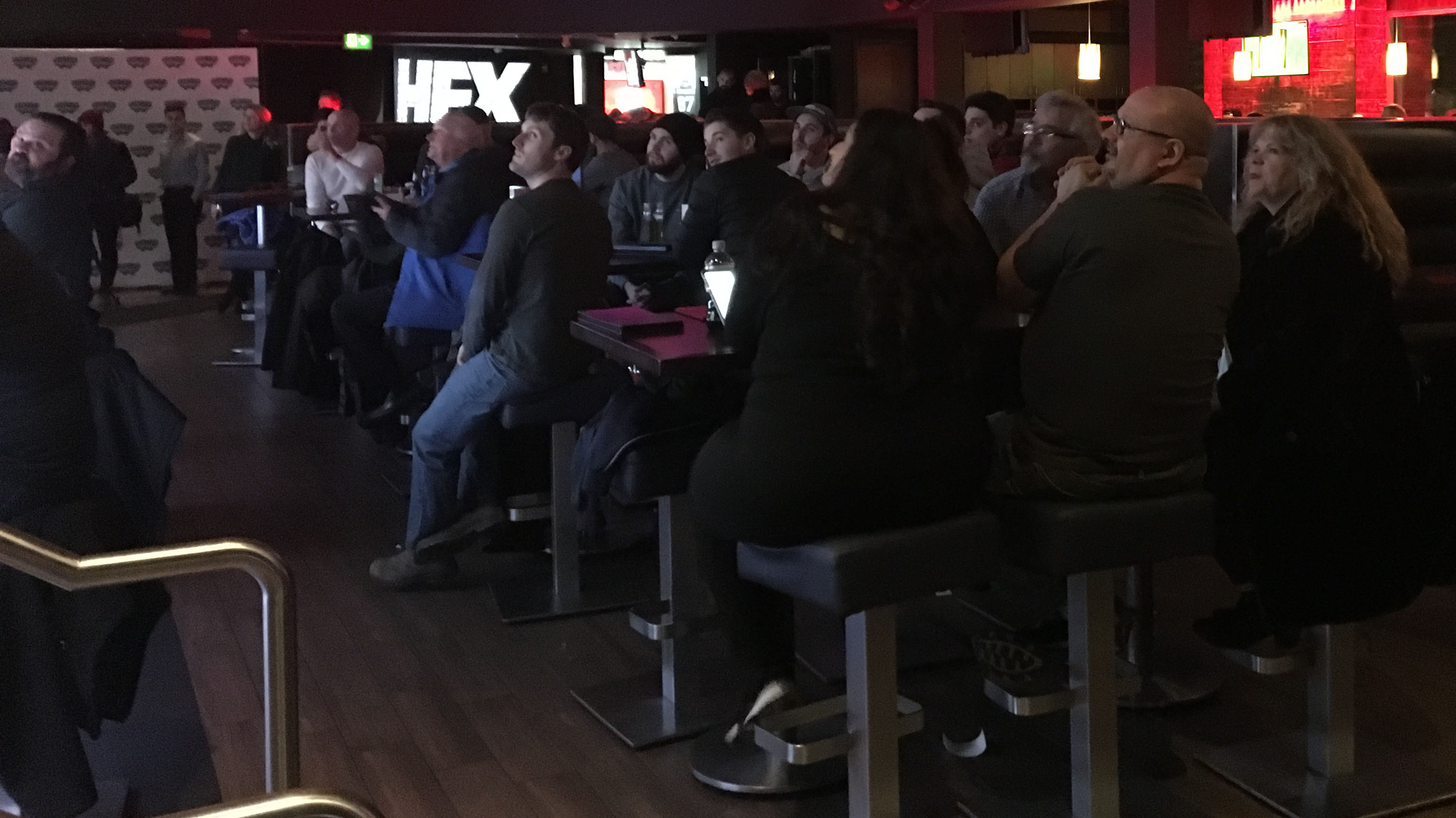 Spectators await the announcement of the name for the proposed Halifax CFL team at HFX Sports Bar and Grill Friday night. 