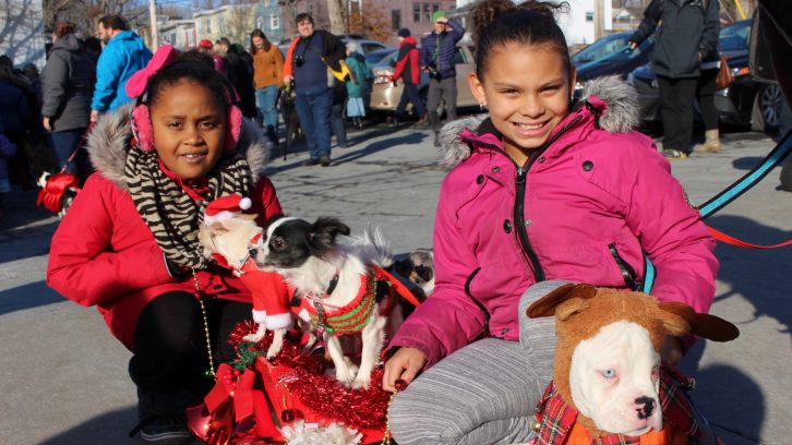 One of the parade’s best dressed award winners, Cheech, Luna and Rocky the chihuahuas pictured with their caretakers Keona and Masondra Brian. “My favourite part was when I got to pull the sled,” says Keona.
