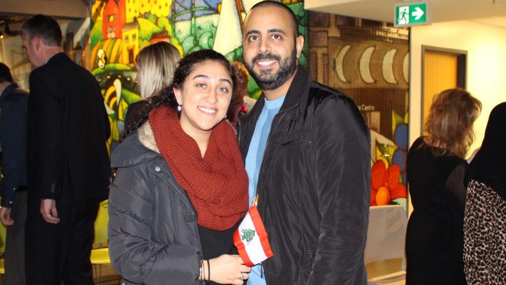 Samira Thomeh (left) and her husband Jad Alzoghby (right) celebrate the proclamation of Lebanese Heritage Month. 
