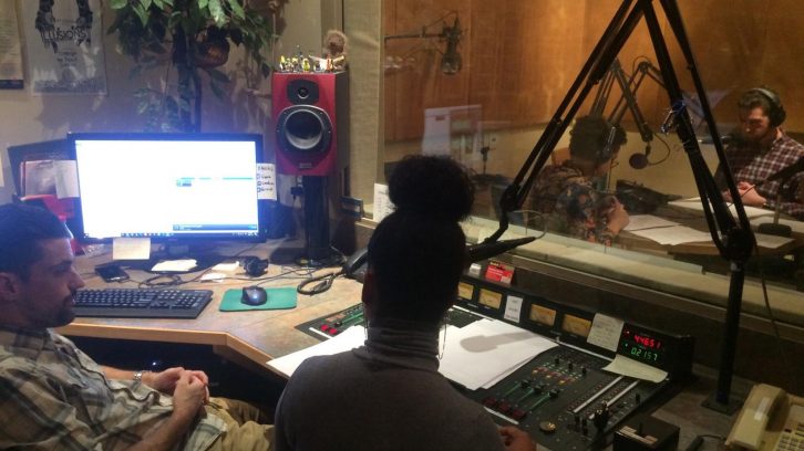Audio team works to produce Friday's podcast.