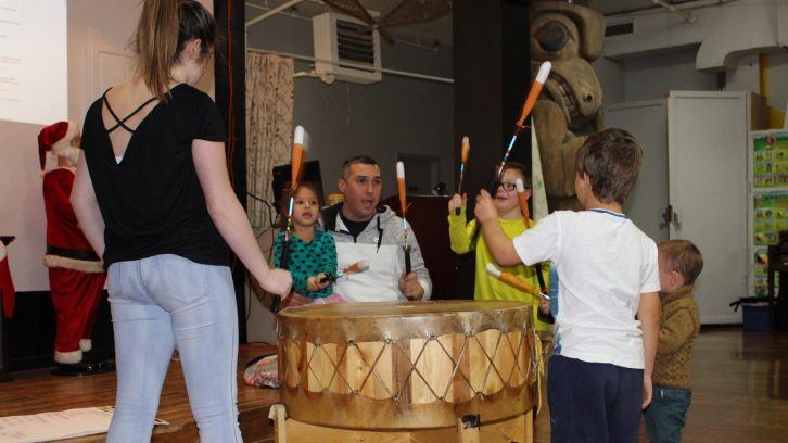 Children and youth sang and played the drum with Bradley Paul at the first Mi'kmaq cultural night.