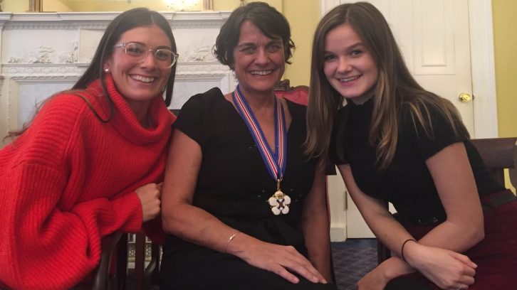 Patti Melanson (centre) with her daughters Mackenzie Ross (left) and Ella Debow (right) at the Order of Nova Scotia ceremony held in Province House.