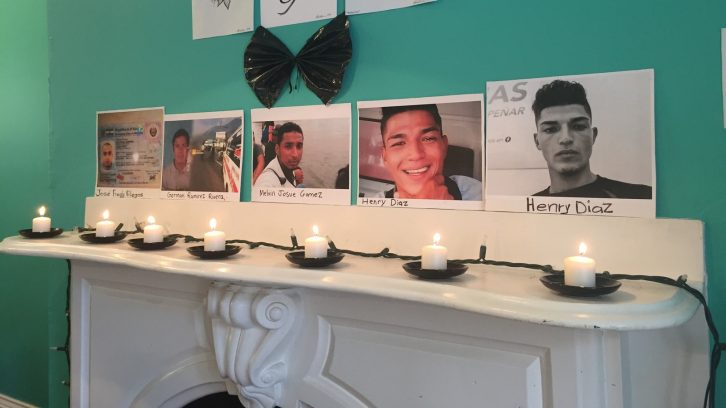 Halifax event commemorated some of the caravan migrants who died on their journey. From left to right: José Fredy Villegas, German Ramirez Rivera, Merlin Josue Gomez, Henry Diaz.