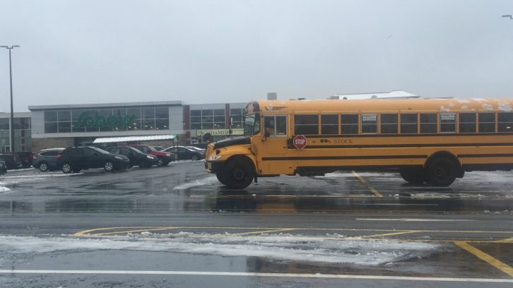 A school bus is parked at Sobeys in Bedford. 