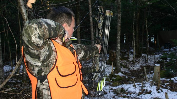 Marcel Tellier aims his arrow at his target. Sunday hunting is allowed for the first two Sundays of the season in Nova Scotia.