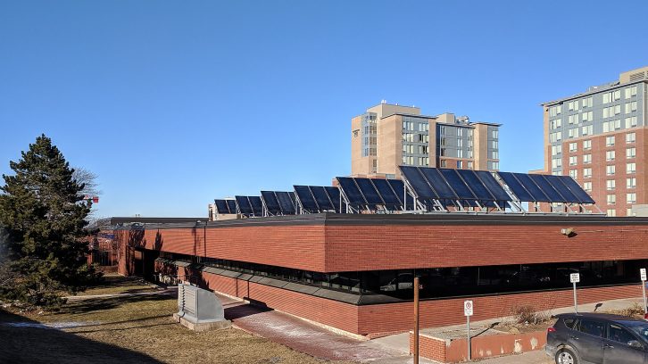 Solar panels cover the Halifax Regional Police headquarters on Gottingen Street.