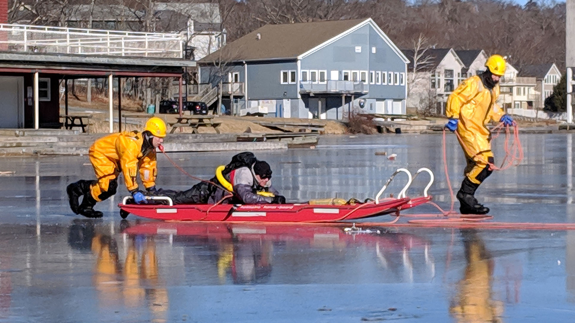 Halifax Search and Rescue demonstrate different techniques to save a person who has fallen through the ice. 