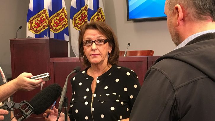 Nova Scotia Finance Minister Karen Casey responds to reporters Thursday morning.