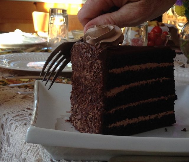 Chocolate cake is a common dessert at high end restaurants.
