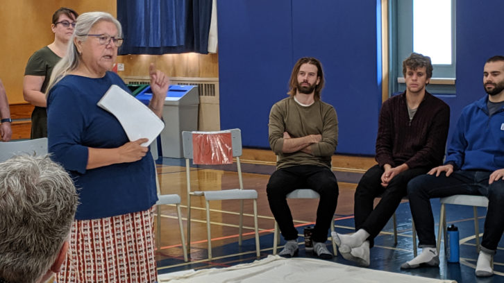 Geri Musqua-LeBlanc begins a blanket ceremony with a group of University of King's journalism students to teach them about Canadian-Indigenous history.