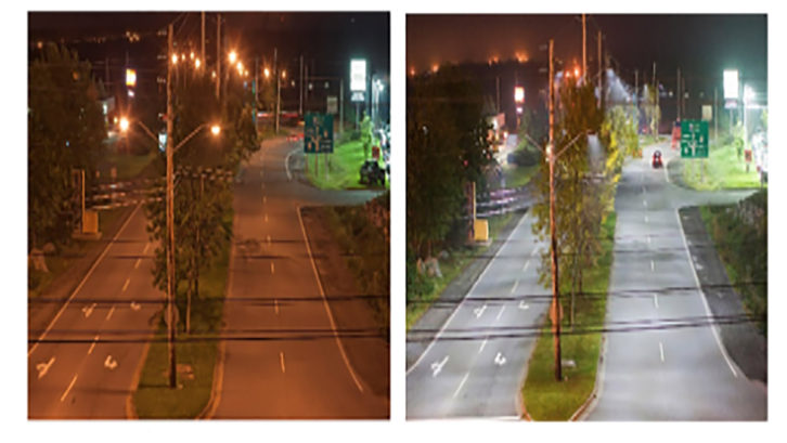 HRM intersection before and after LED streetlights were installed.