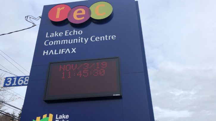 Community centre sign at the Lake Echo Beach