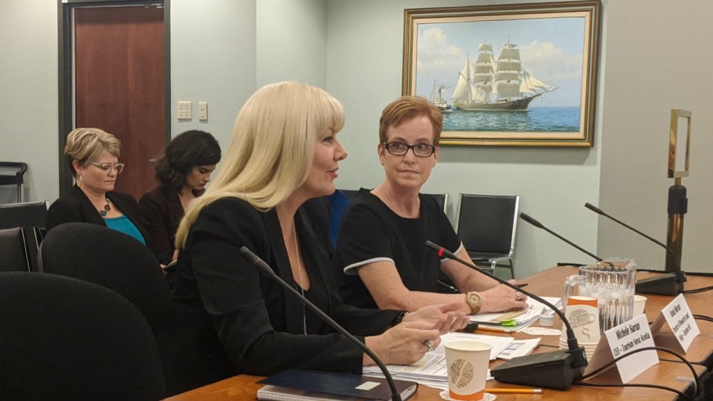 Michele Saran (left), CEO of Tourism Nova Scotia, answers questions on Aribnbs from MLAs on Tuesday.