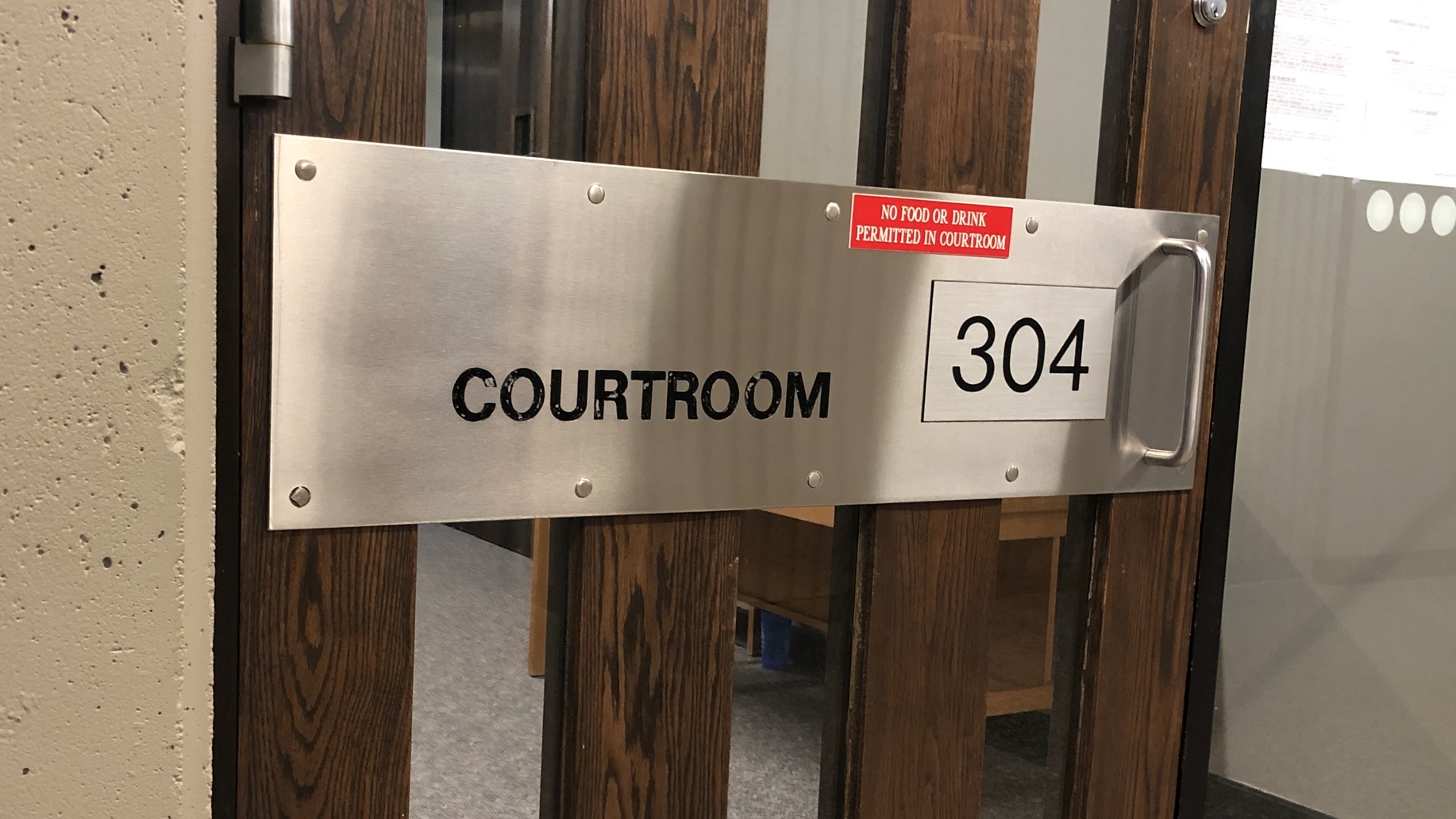 The door to courtroom 304 in the Halifax Law Courts, where Sparks and Ritch are being tried.