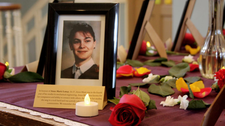 Anne-Marie Lemay was one of 14 women who lost their lives on Dec. 6, 1989. Her picture is displayed at the University of King's College's vigil.