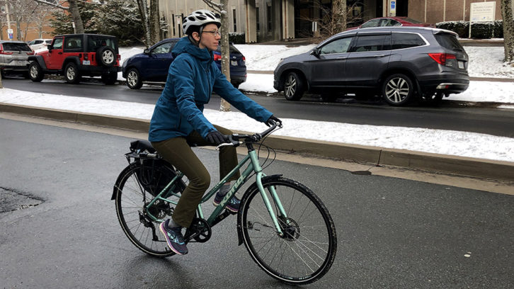 Jillian Banfield cycling near the Dalhousie campus. 