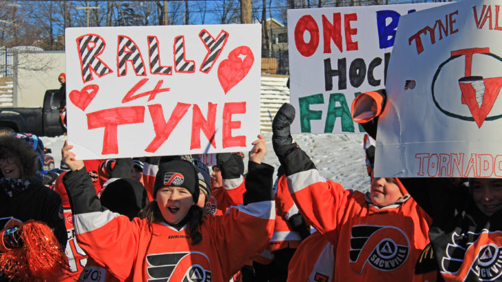 Wearing their team uniforms, hockey players from Sackville Minor Hockey and clubs in neighbouring communities showed up to the rally in full force. 