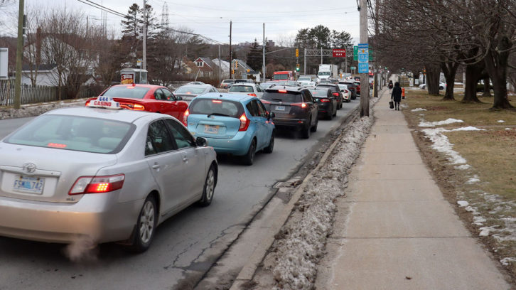 Cars line up at Bayers Road at 5 p.m. HRM is proposing to widen the road to include two new bus lanes.