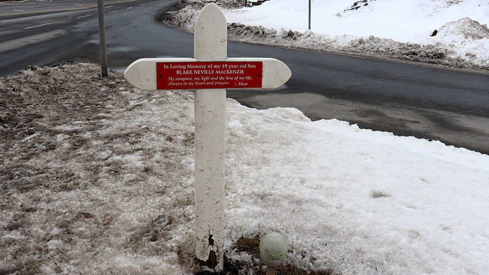 A roadside memorial at the intersection of Duke Street and Damascus Road in Bedford. HRM is currently surveying residents for their thoughts about roadside memorials like this one.