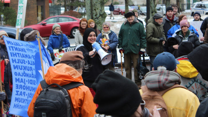 Masuma Khan, along with No Harbour for War, the Halifax Peace Council, the Nova Scotia Voice of Women organized a rally in protest of escalating tensions in the Middle East 