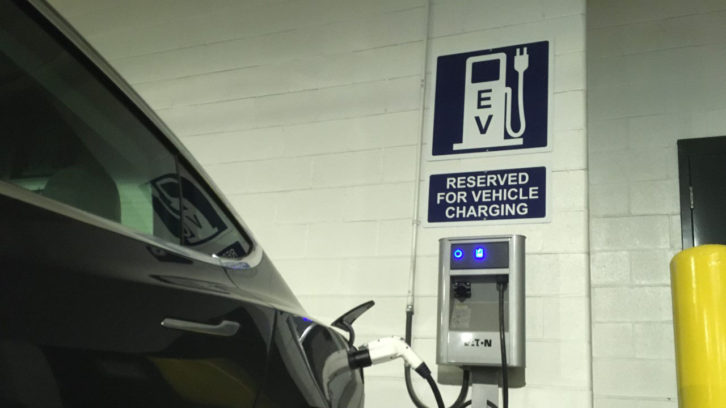 An electric car charges in the Halifax Central Library parking garage. A new business in Dartmouth, All EV, will be selling used electric cars, which could make them more affordable for the average Nova Scotian.