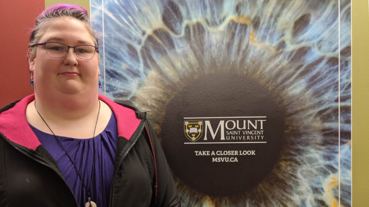 Selina Pottle at MSVU, where she accumulated $70,000 in student debt as a former student. 