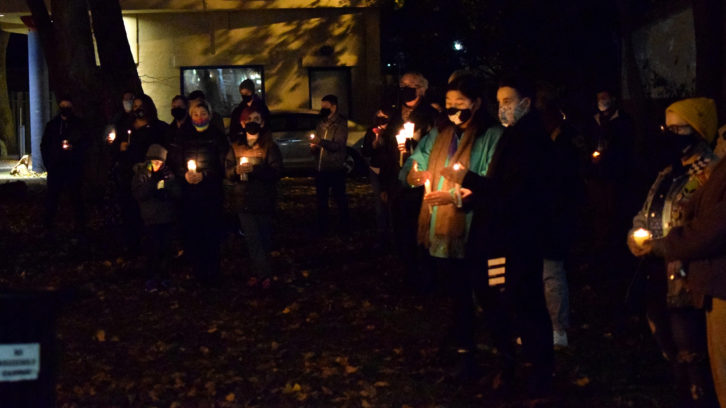 People gather at Raymond Taavel Park in Halifax to honour transgender lives lost because of transphobia.