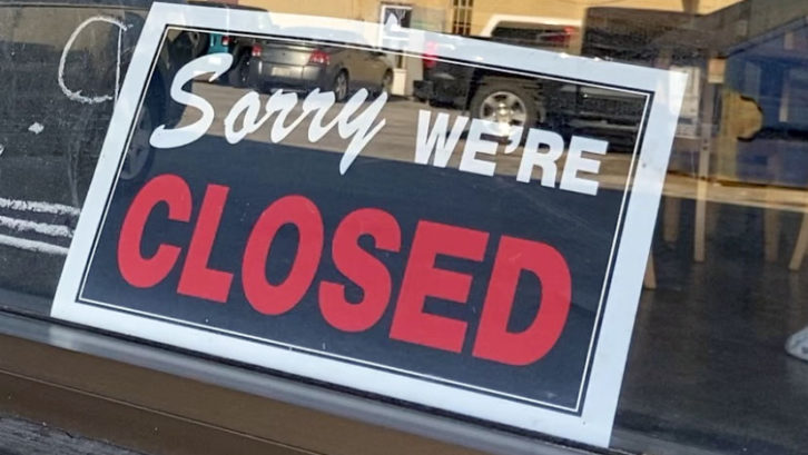 Store closure sign at a local restaurant
