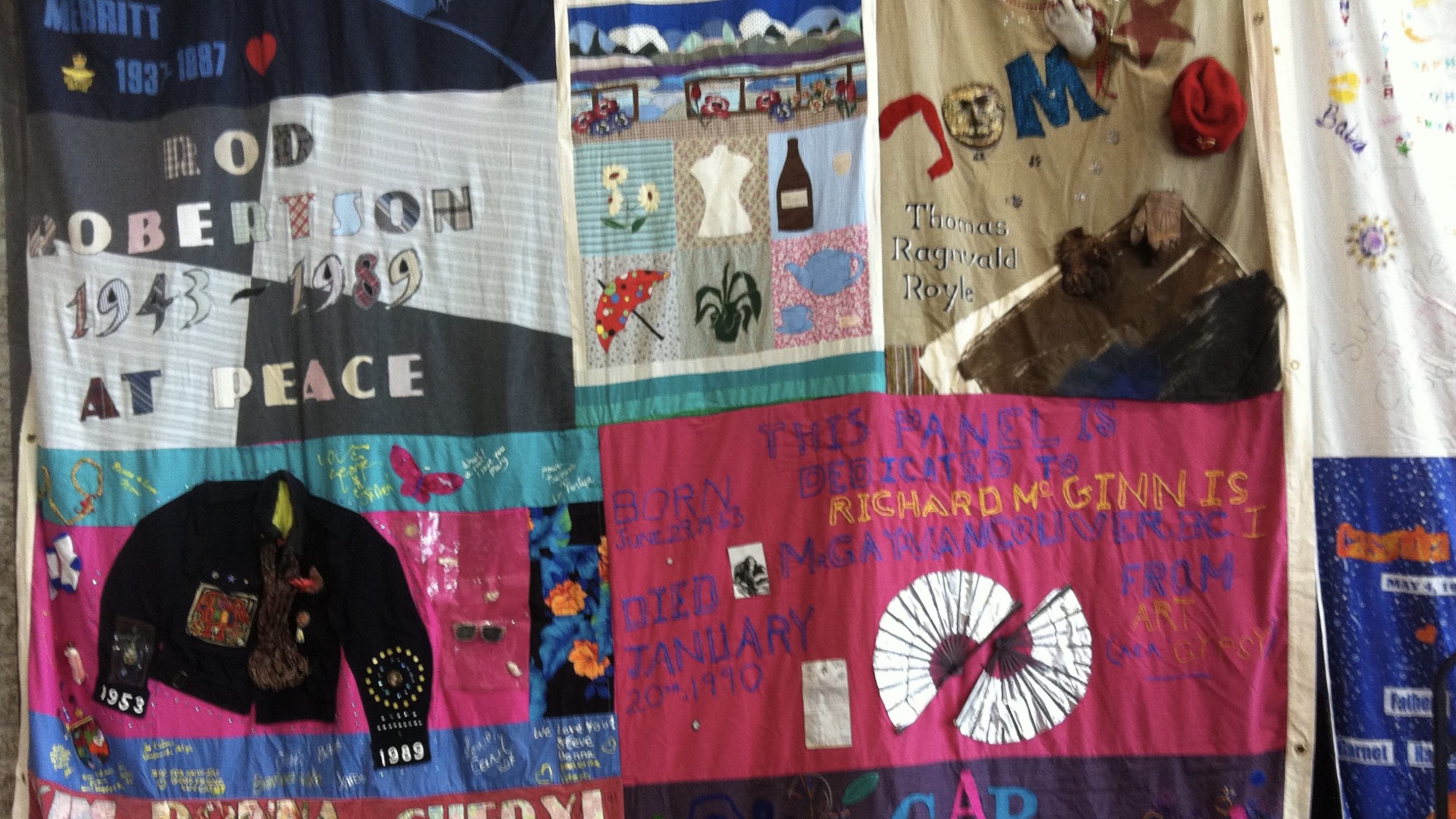 Some panels from the AIDS Memorial Quilt, a memorial to celebrate the lives of people who have died of AIDS-related causes.