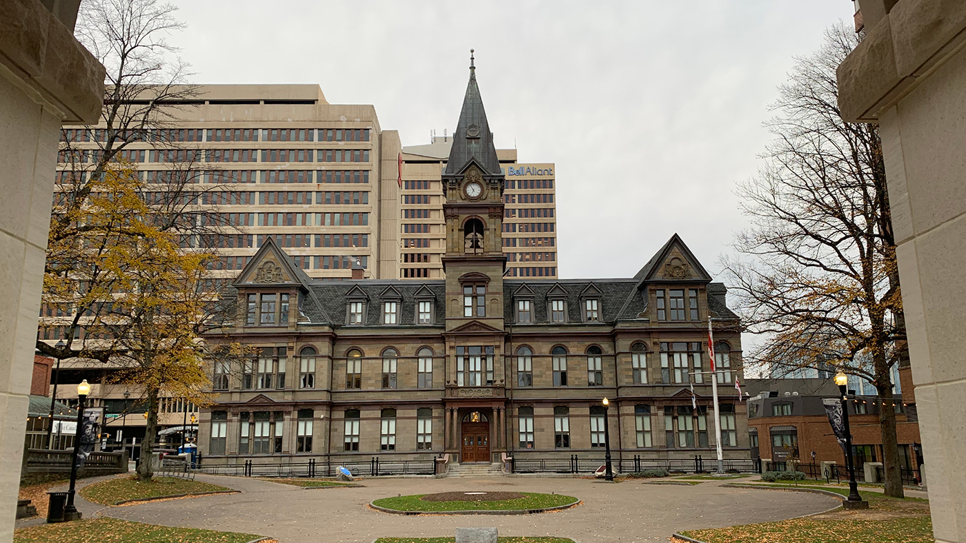 Picture of Halifax City Hall. It is a large grey stone building.