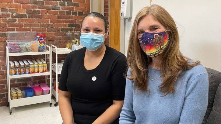 Dawn GooGoo and Margot Latimer sit in the Indigenous nursing students' lounge on Nov. 17, 2021.