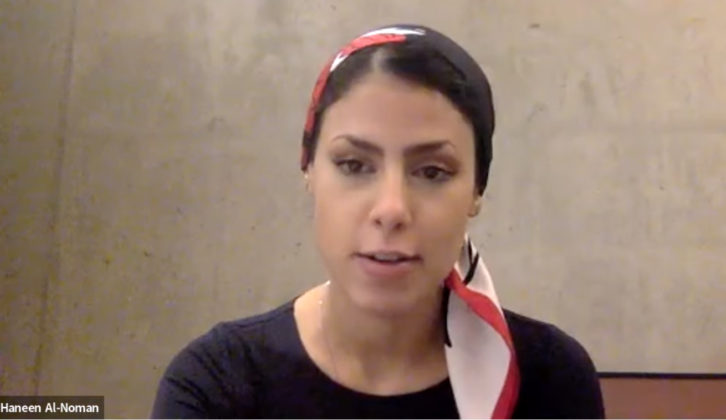 Haneen Al-Noman speaks at a virtual Women's Advisory Committee meeting held on Zoom on Thursday. 