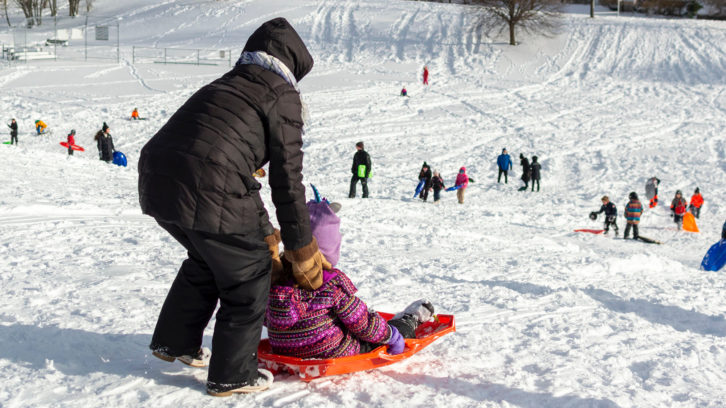 Shool-aged kids take advantage of the snow day by sledding at Gorsebrook Park on Thursday afternoon.