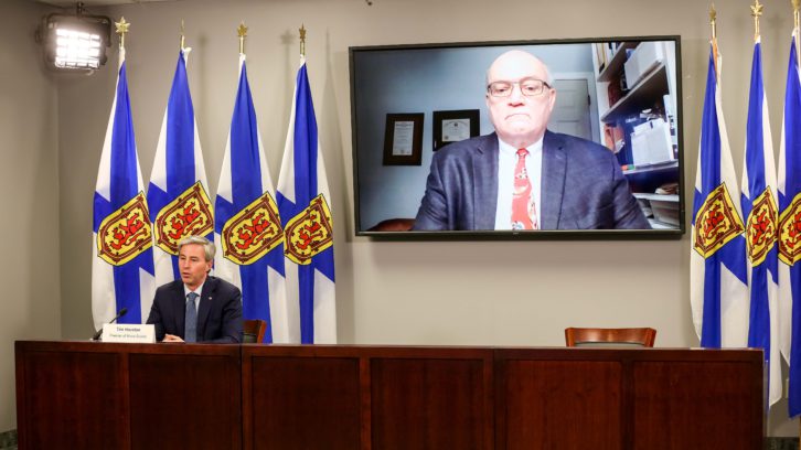Dr. Robert Strang and Premier Tim Houston update Nova Scotians on the efforts to combat COVID-19 in the province on Jan. 19. 