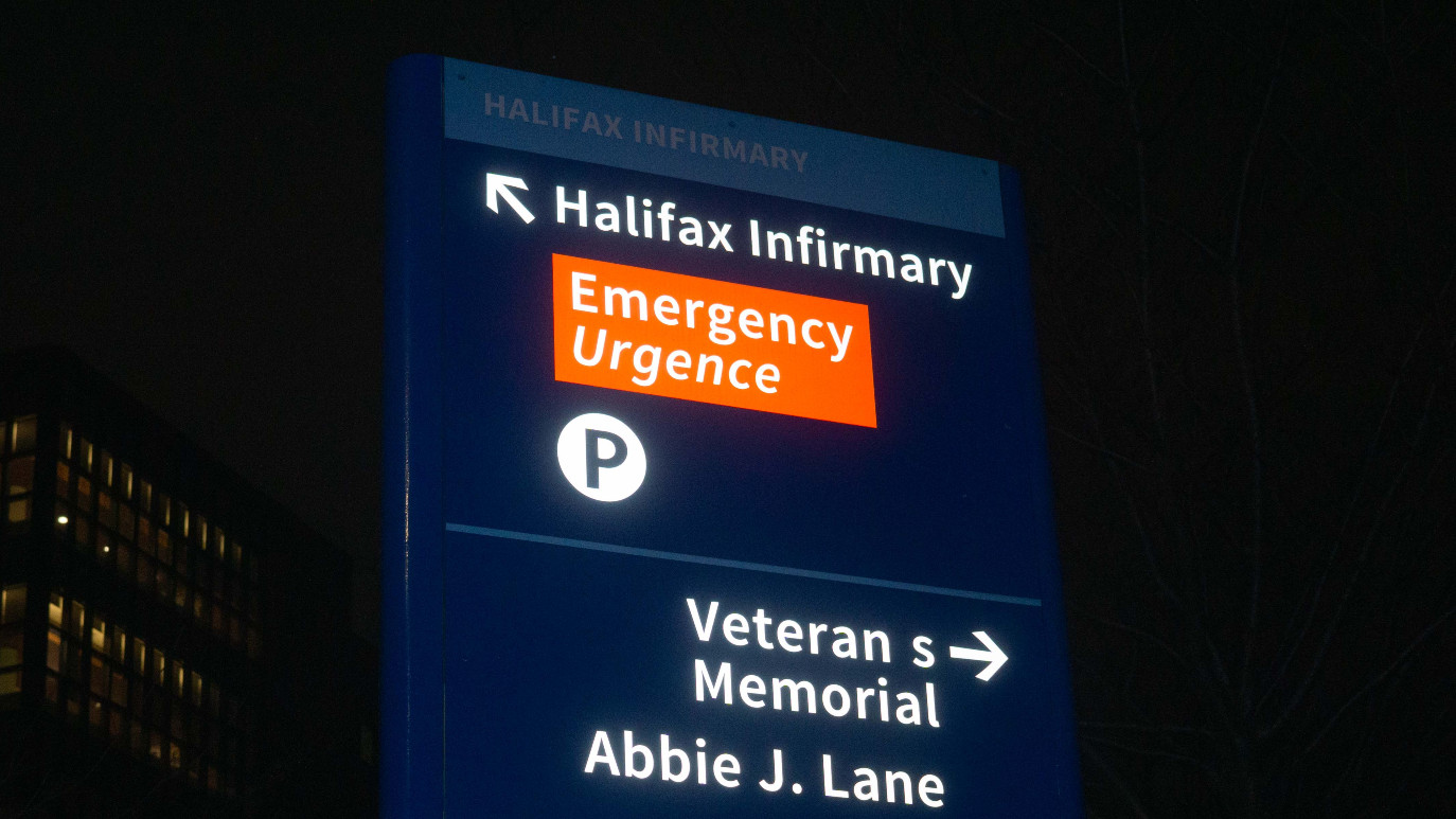 A sign at the QEII Health Sciences Centre complex on Robie Street in Halifax on Jan. 22, 2022.