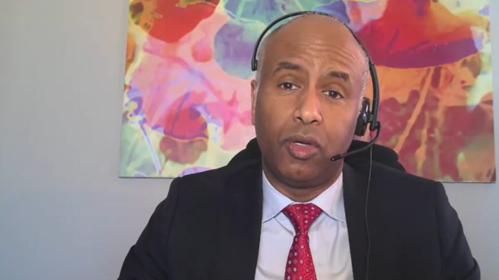 Federal Housing Minister Ahmed Hussen speaks in a virtual press conference on Friday. The federal government will give $5.7 million to fund the creation of 20 affordable housing units in the HRM.
