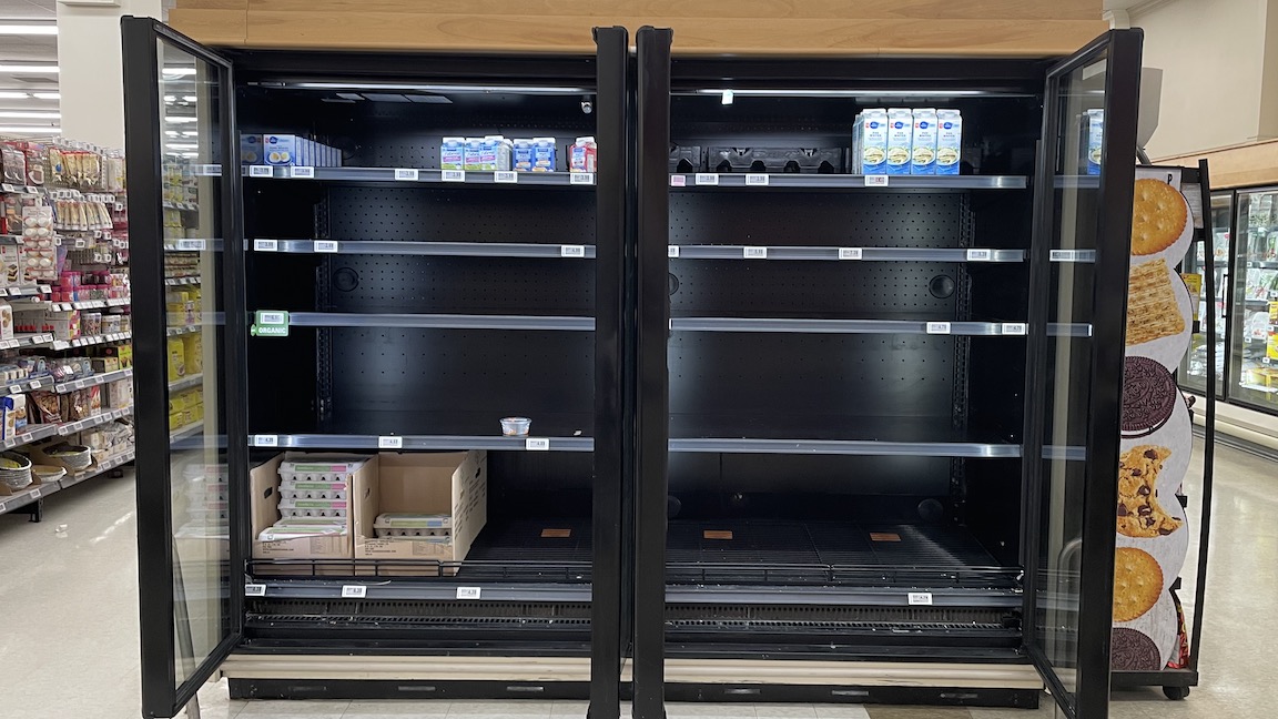 A grocery store in Halifax sports empty shelves. The price of groceries rose 5.7 per cent, the largest increase since 2011. Stats Canada attributes this to poor weather conditions in farming regions and supply chain issues.