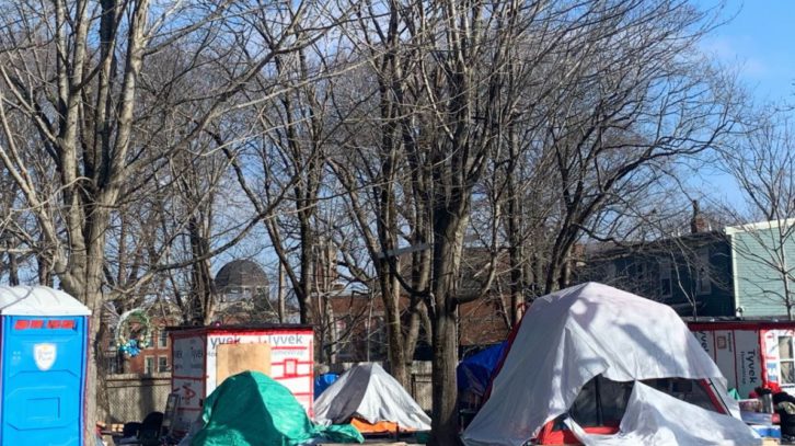 An encampment of unhoused people at the corner of Chebucto Road and Dublin street in Halifax, seen on January 11, 2022. 