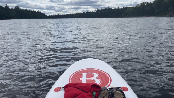 A paddle boarder crosses a lake in the Halifax area last summer. Dropping water levels in Williams Lake are affecting recreation on the popular body of water. 
