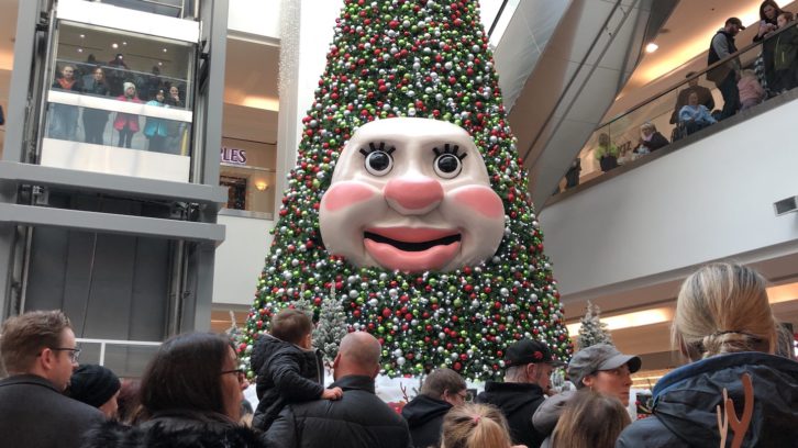 People gather in Mic Mac Mall in Dartmouth to celebrate the Wake Up Woody event.