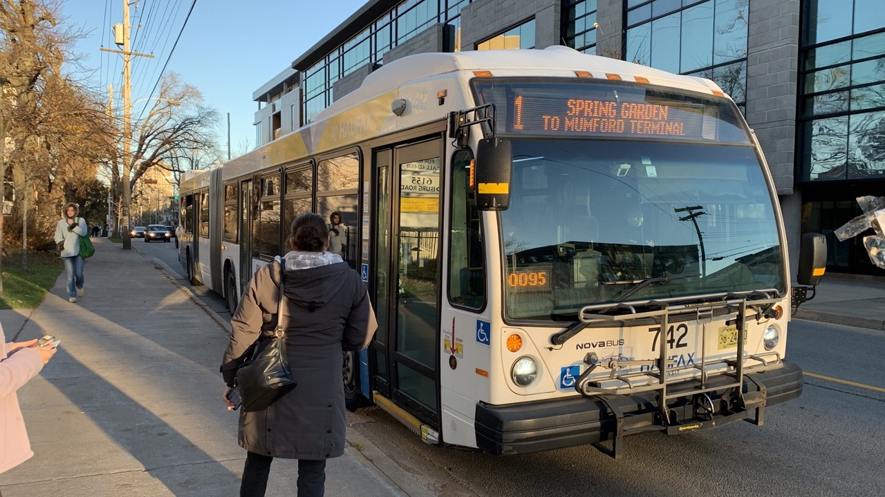 Passengers board a Halifax Transit bus on Coburg Road in Halifax.
