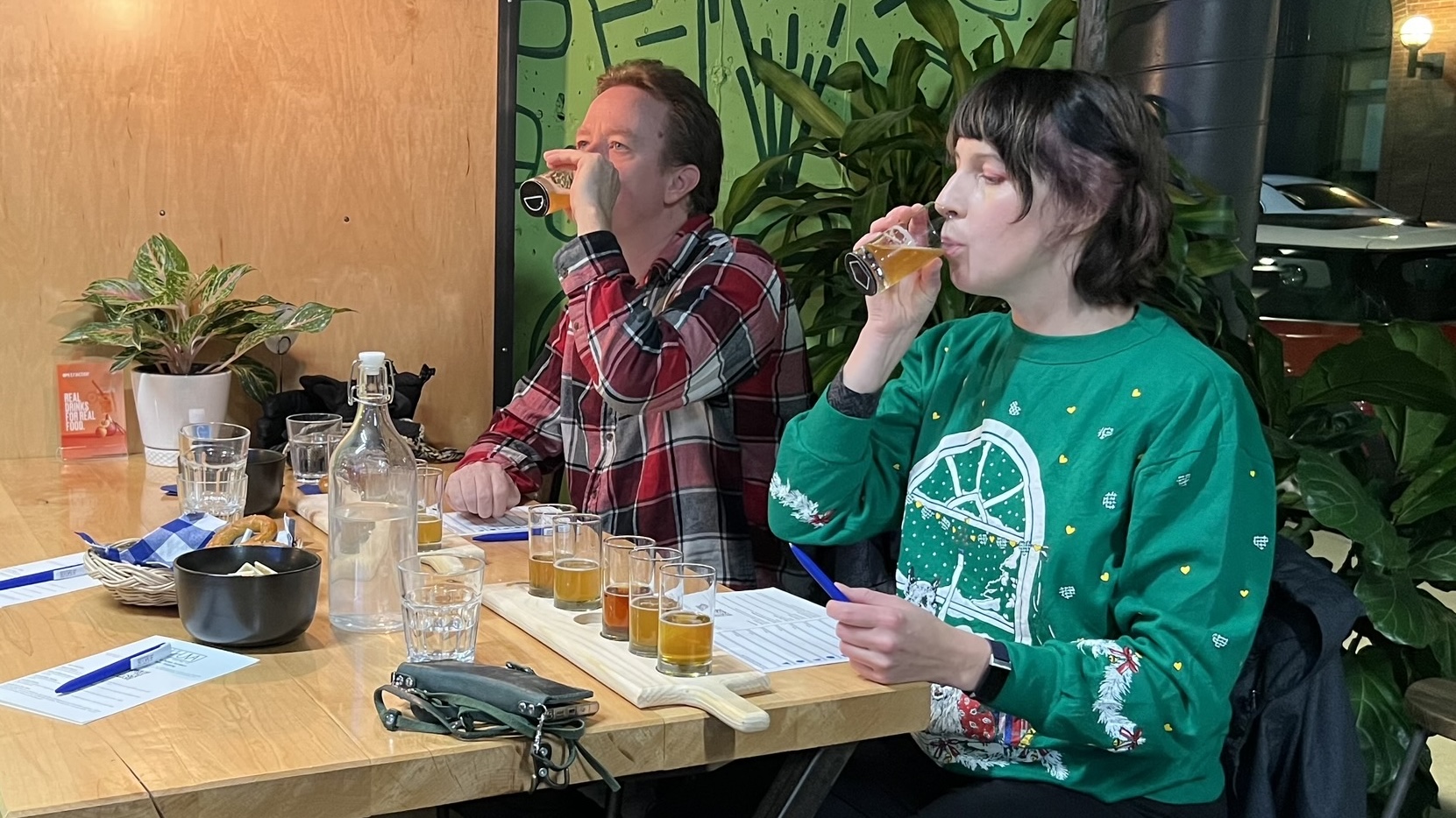 Billay Read and Meg Batchelor sample beer at the Khuva tasting on Saturday.