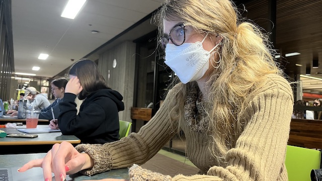 Few students are wearing masks in the library at Dalhousie in this photo from Thursday.