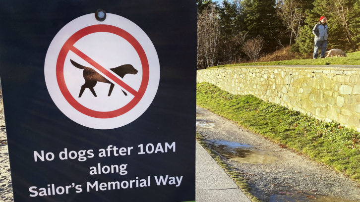A sign shows one of the dog bylaws at Point Pleasant Park. The park's advisory committee has recommended the reinstatement of patrols. 