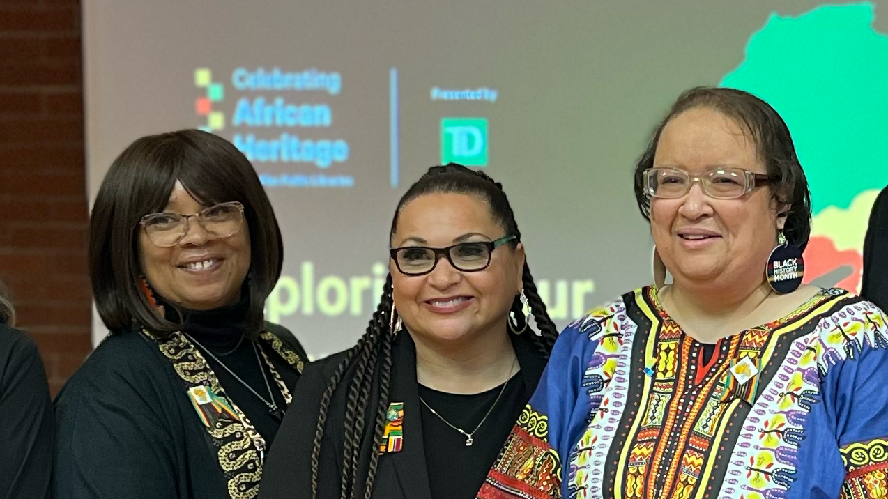 Tracey Jones-Grant (left, HRM managing director of diversity & inclusion). Tamar Pryor Brown (centre, senior advisor at African Nova Scotian Affairs Integration Office) Crystal Mulder (right, African Nova Scotian community specialist for the Halifax Public Libraries) at the African Heritage Month kick-off event on Jan. 26, 2023.