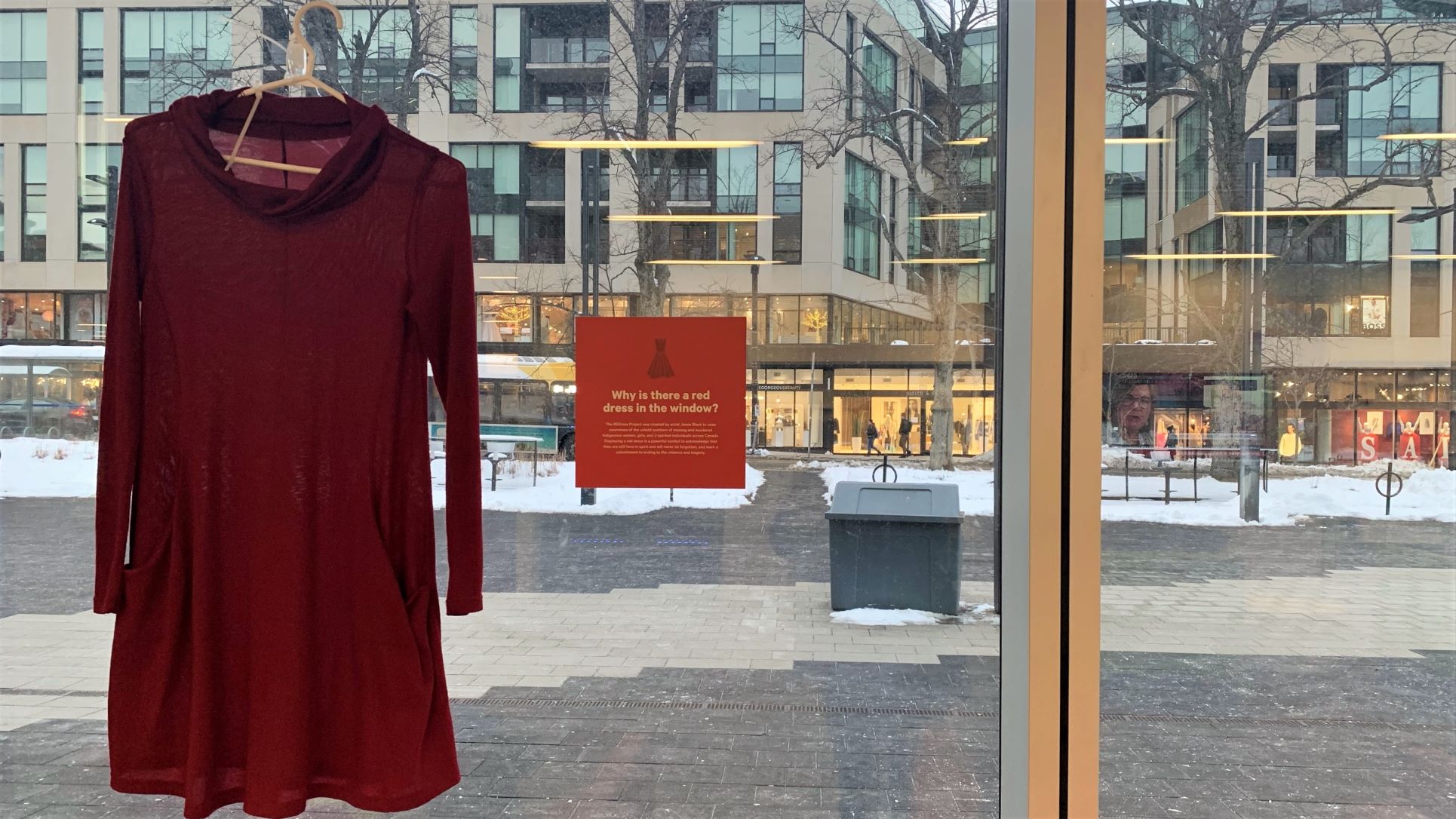 On Monday, red dresses honoring over 1000 missing and murdered Indigenous women will be displayed in the Public Gardens, such as the one on the first floor of the Halifax Central Library. 